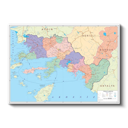 Muğla - İl Haritası Kanvas Tablo