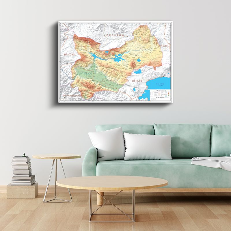 Muş - Fiziki Haritası Kanvas Tablo