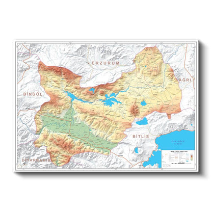 Muş - Fiziki Haritası Kanvas Tablo
