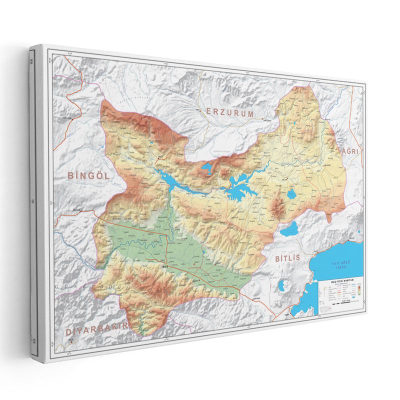 Muş - Fiziki Haritası Kanvas Tablo