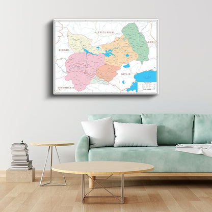Muş - İl Haritası Kanvas Tablo