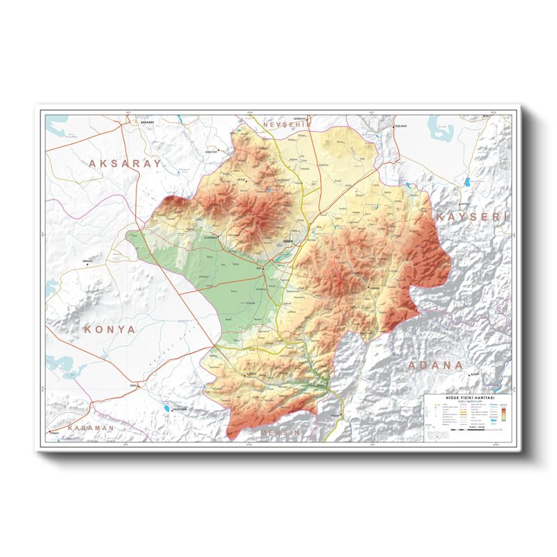 Niğde - Fiziki Haritası Kanvas Tablo