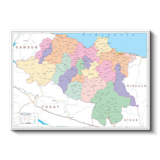 Ordu - İl Haritası Kanvas Tablo