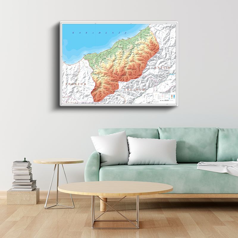 Rize - Fiziki Haritası Kanvas Tablo