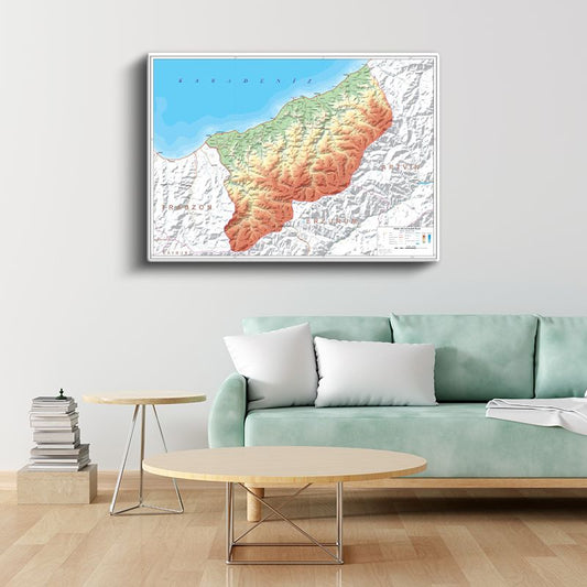Rize - Fiziki Haritası Kanvas Tablo