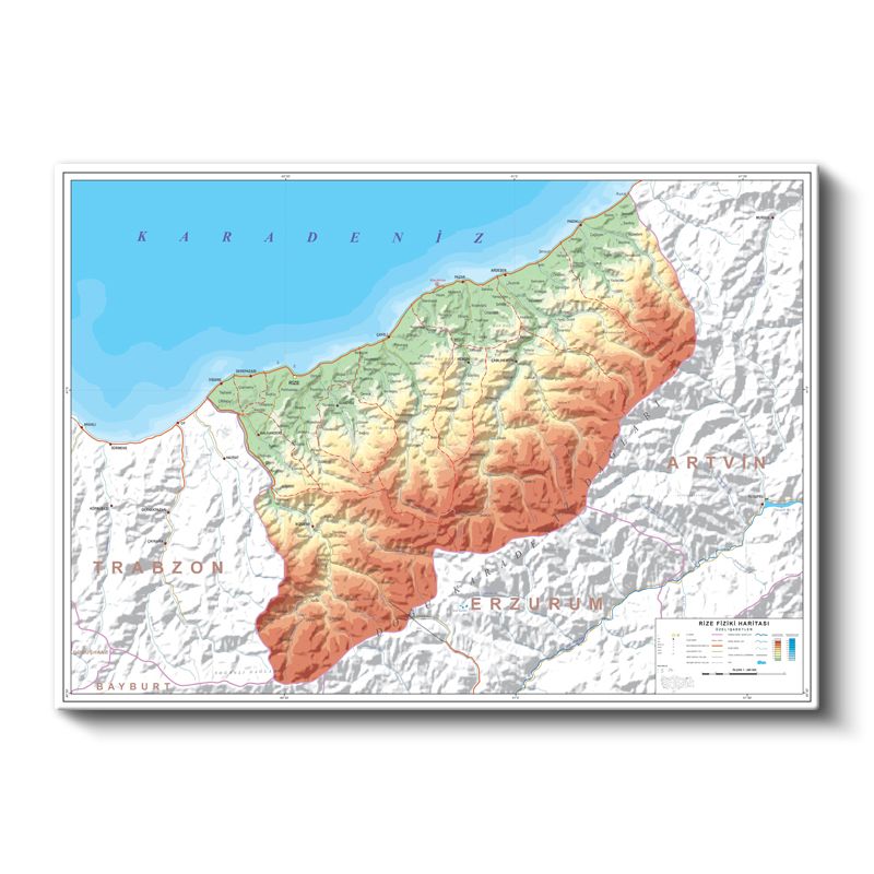 Rize - Fiziki Haritası Kanvas Tablo