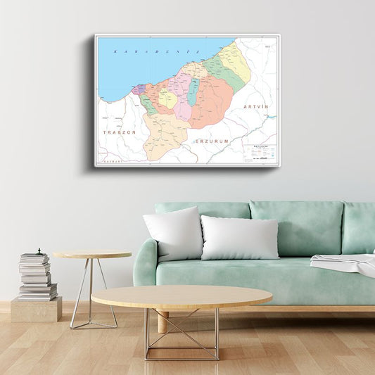 Rize - İl Haritası Kanvas Tablo