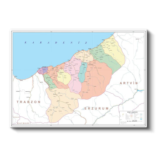 Rize - İl Haritası Kanvas Tablo