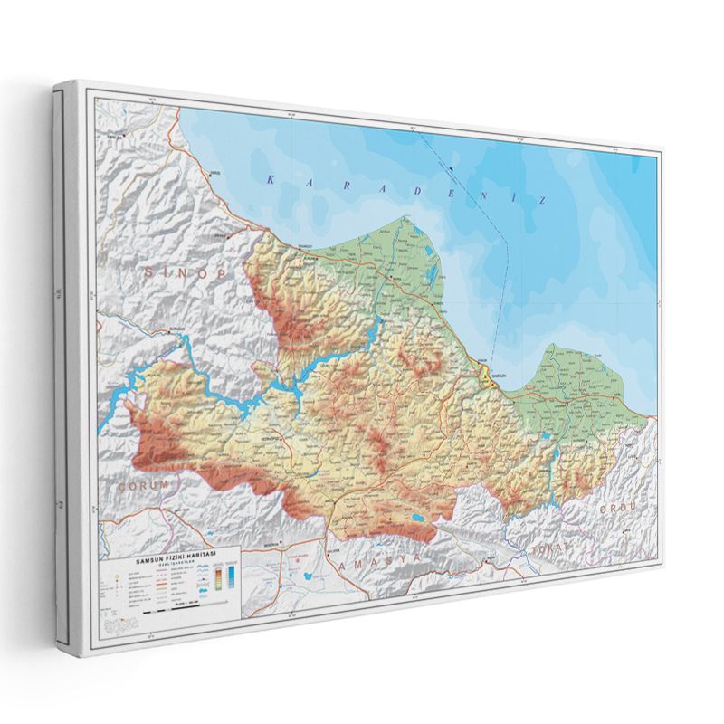 Samsun - Fiziki Haritası Kanvas Tablo