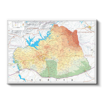 Şanlıurfa - Fiziki Haritası Kanvas Tablo