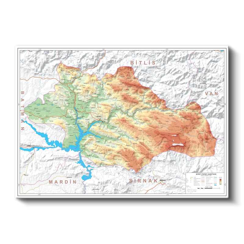 Siirt - Fiziki Haritası Kanvas Tablo