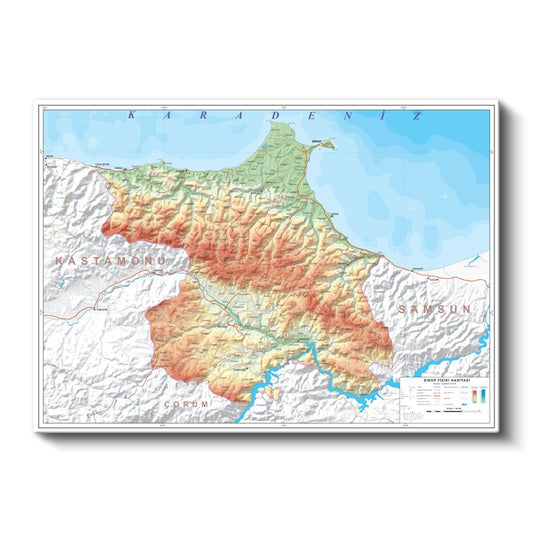 Sinop - Fiziki Haritası Kanvas Tablo