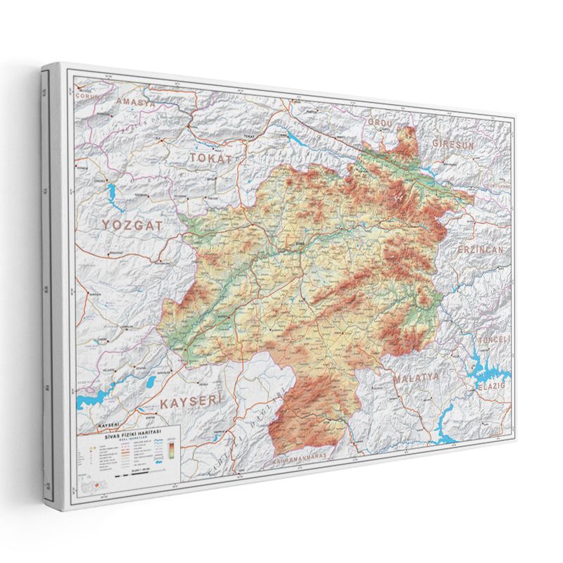Sivas - Fiziki Haritası Kanvas Tablo