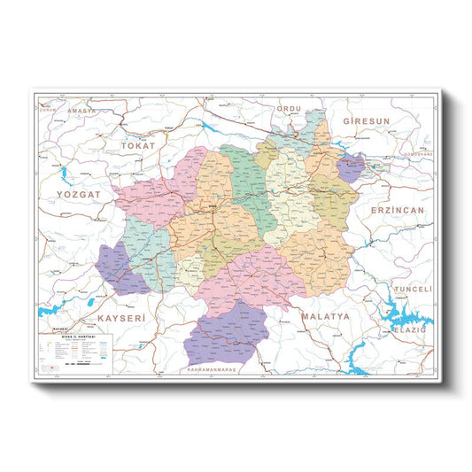 Sivas - İl Haritası Kanvas Tablo