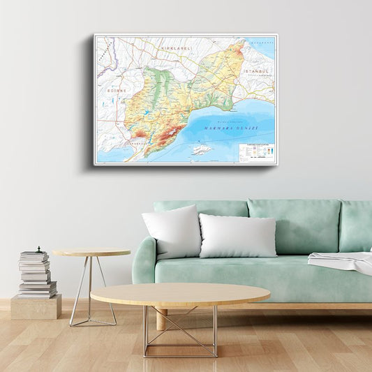 Tekirdağ - Fiziki Haritası Kanvas Tablo