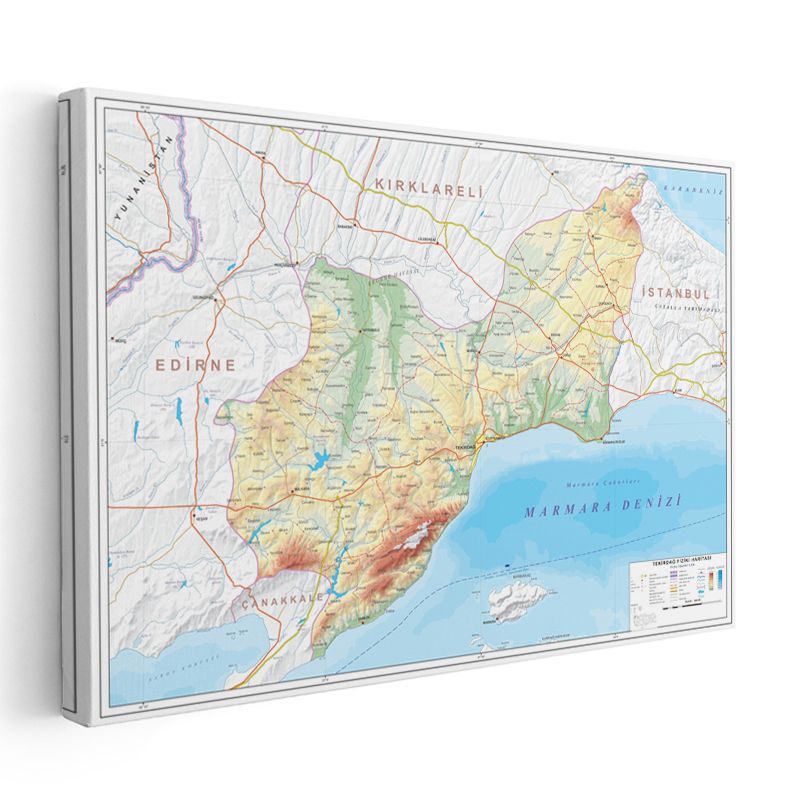 Tekirdağ - Fiziki Haritası Kanvas Tablo