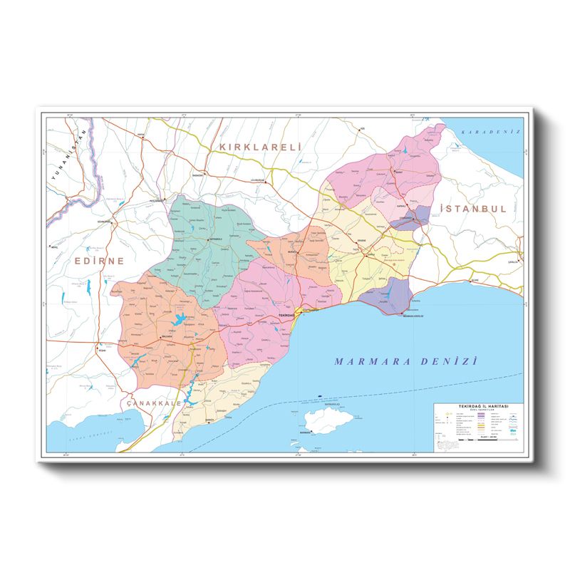 Tekirdağ - İl Haritası Kanvas Tablo