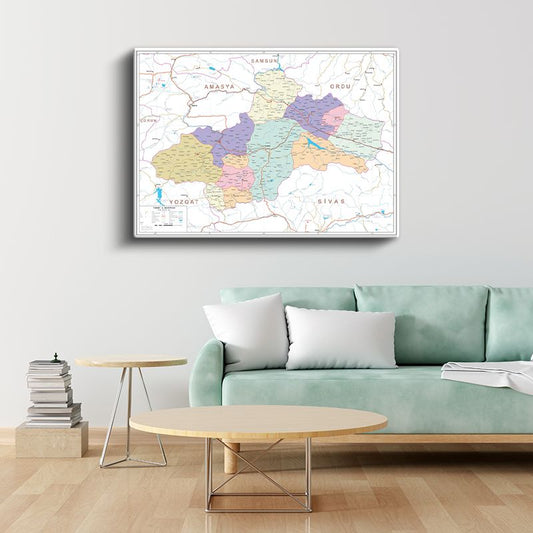 Tokat - İl Haritası Kanvas Tablo