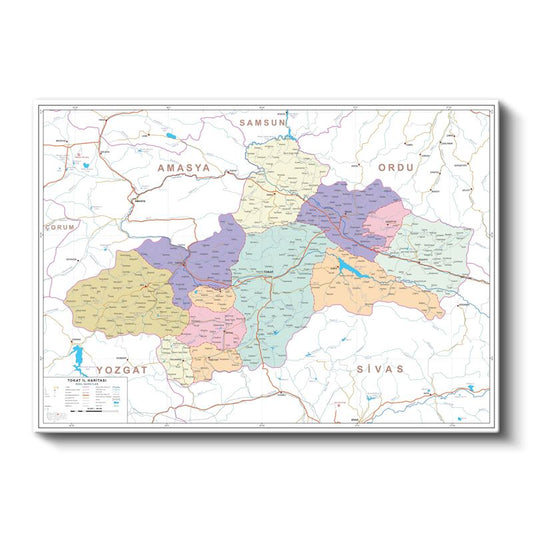 Tokat - İl Haritası Kanvas Tablo