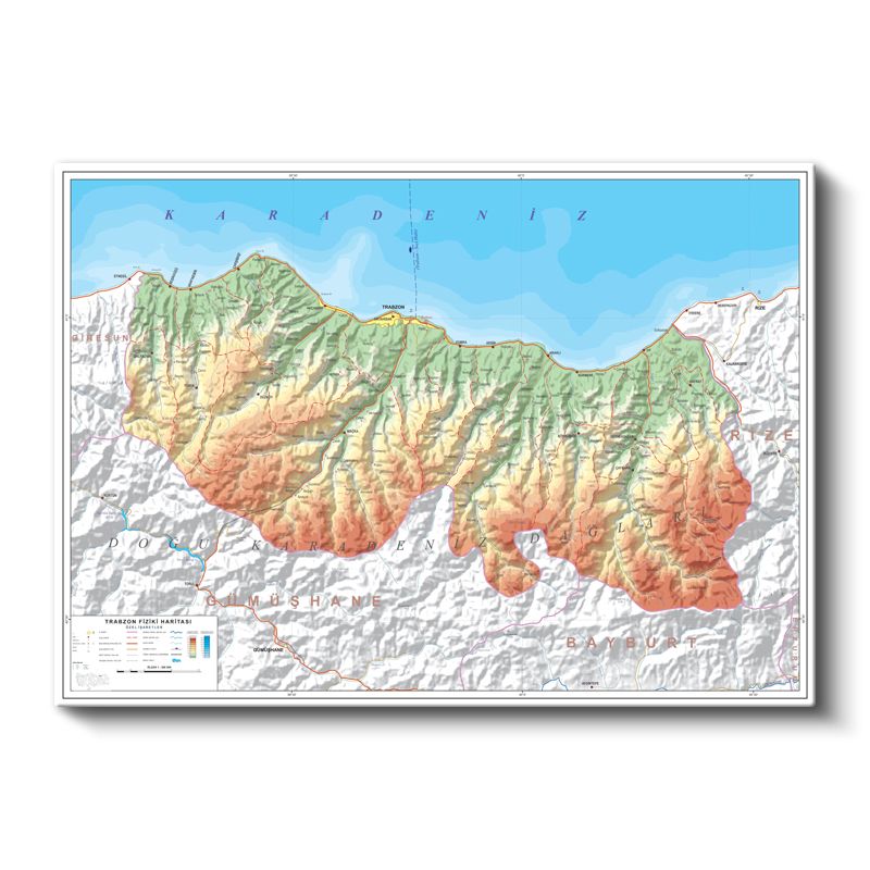 Trabzon - Fiziki Haritası Kanvas Tablo