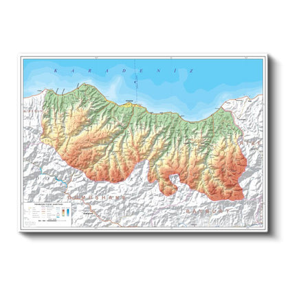 Trabzon - Fiziki Haritası Kanvas Tablo