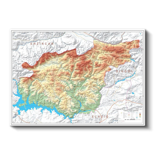 Tunceli - Fiziki Haritası Kanvas Tablo