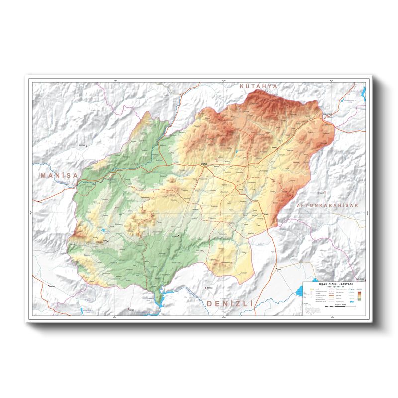 Uşak - Fiziki Haritası Kanvas Tablo