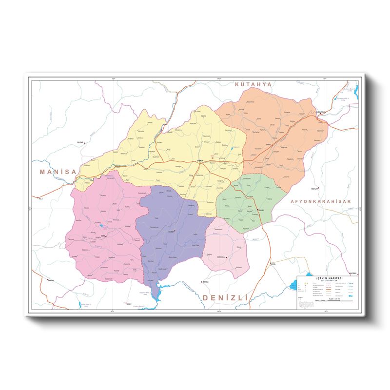 Uşak - İl Haritası Kanvas Tablo