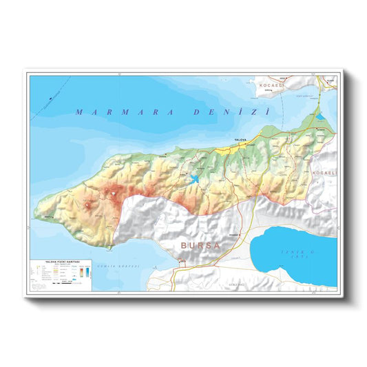 Yalova - Fiziki Haritası Kanvas Tablo