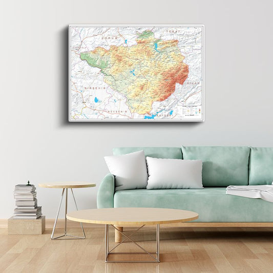 Yozgat - Fiziki Haritası Kanvas Tablo