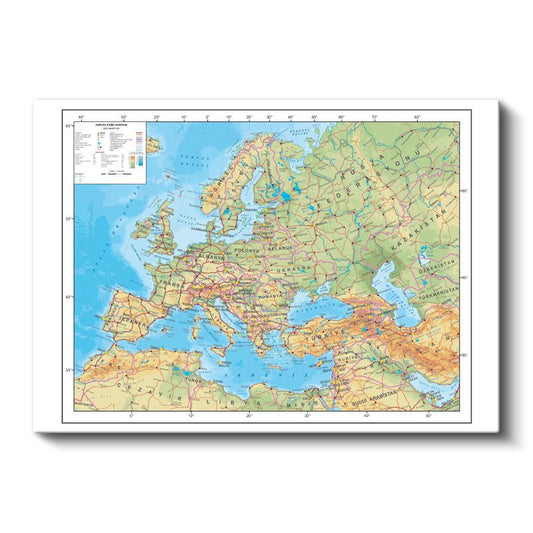Avrupa - Fiziki Haritası Kanvas Tablo