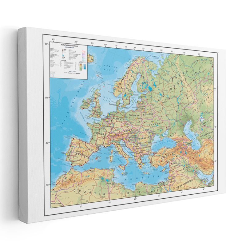 Avrupa - Fiziki Haritası Kanvas Tablo