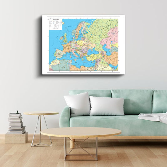 Avrupa - Siyasi Haritası Kanvas Tablo