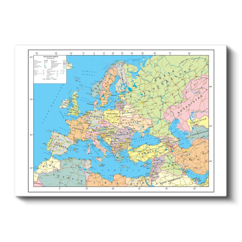 Avrupa - Siyasi Haritası Kanvas Tablo
