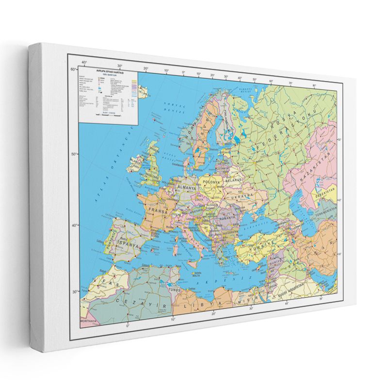 Avrupa - Siyasi Haritası Kanvas Tablo