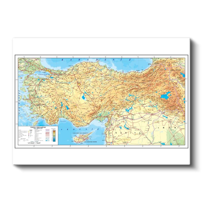 Türkiye - Fiziki Haritası Kanvas Tablo