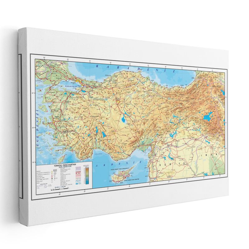 Türkiye - Fiziki Haritası Kanvas Tablo