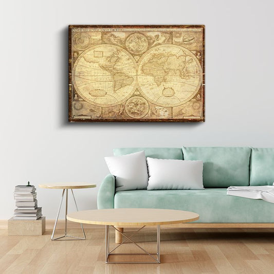 Antik Dünya Haritası Kanvas Tablo