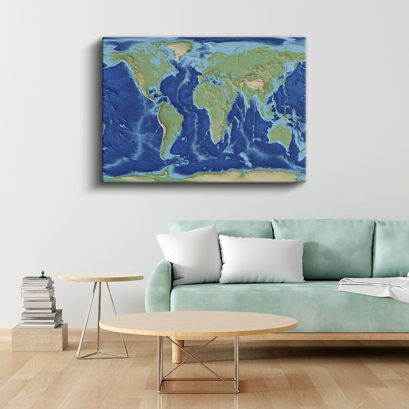 Dünya - Okyanus Topografyası Haritası Kanvas Tablo