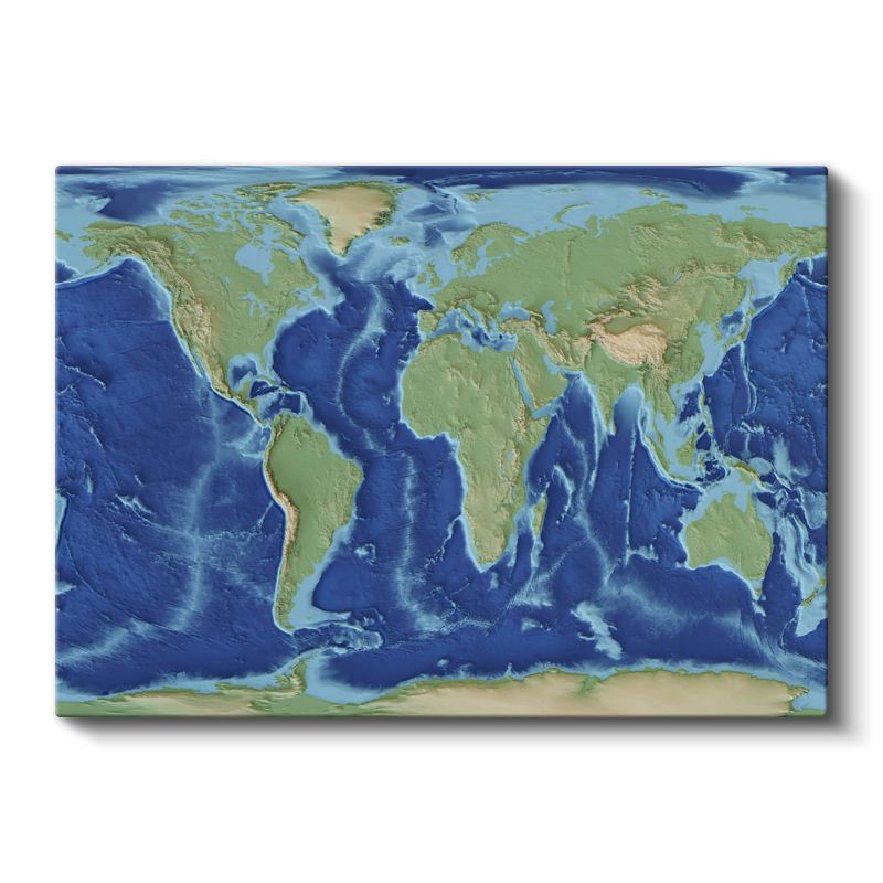 Dünya - Okyanus Topografyası Haritası Kanvas Tablo