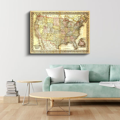 Amerika Birleşik Devletleri - Antik Harita Kanvas Tablo