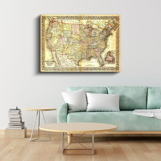 Amerika Birleşik Devletleri - Antik Harita Kanvas Tablo