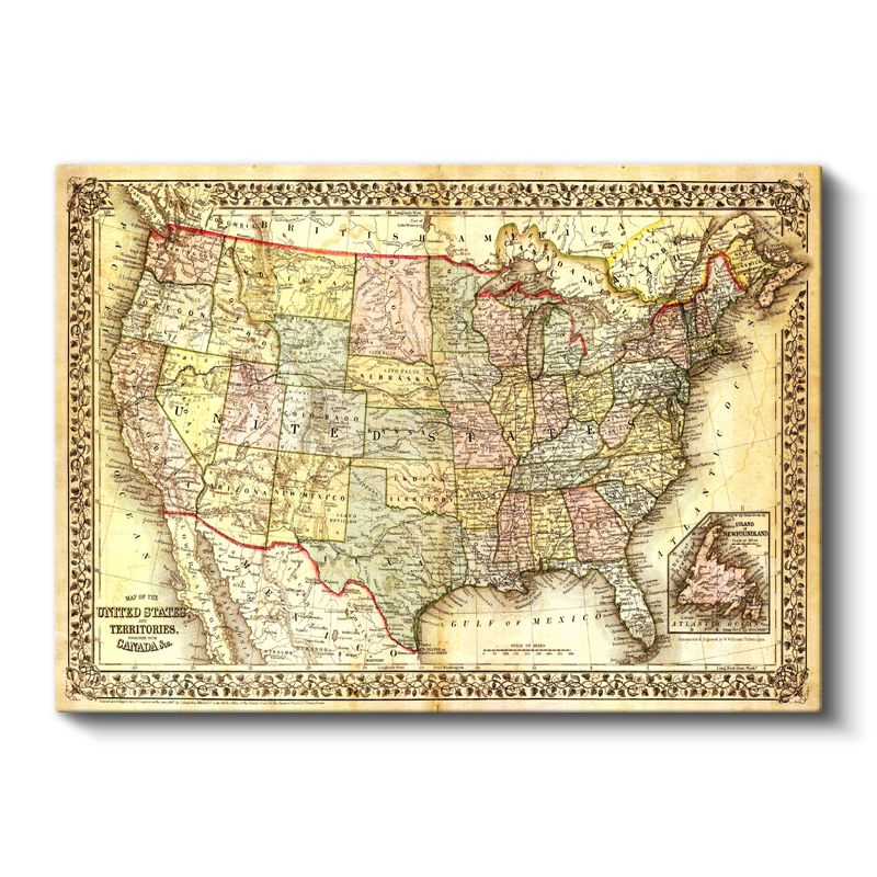 Amerika Birleşik Devletleri - Antik Harita Kanvas Tablo