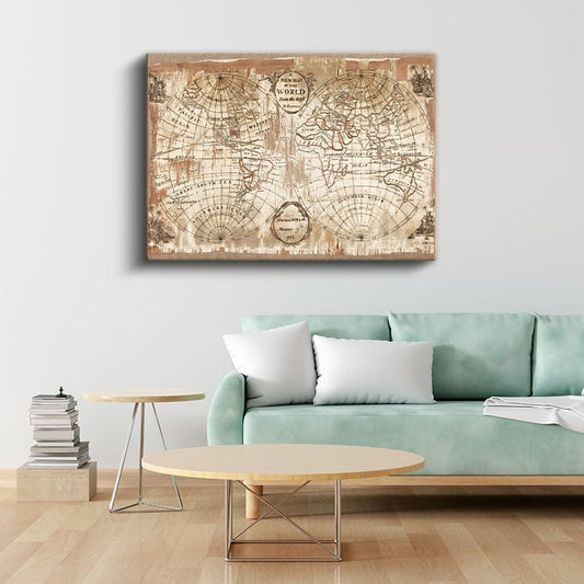 1703 - Antik Dünya Haritası Kanvas Tablo
