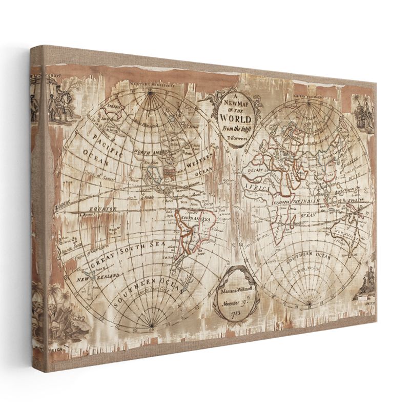 1703 - Antik Dünya Haritası Kanvas Tablo