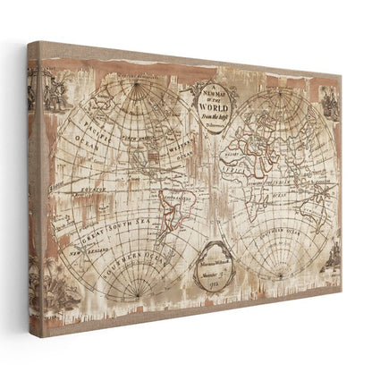 1703 - Antik Dünya Haritası Kanvas Tablo