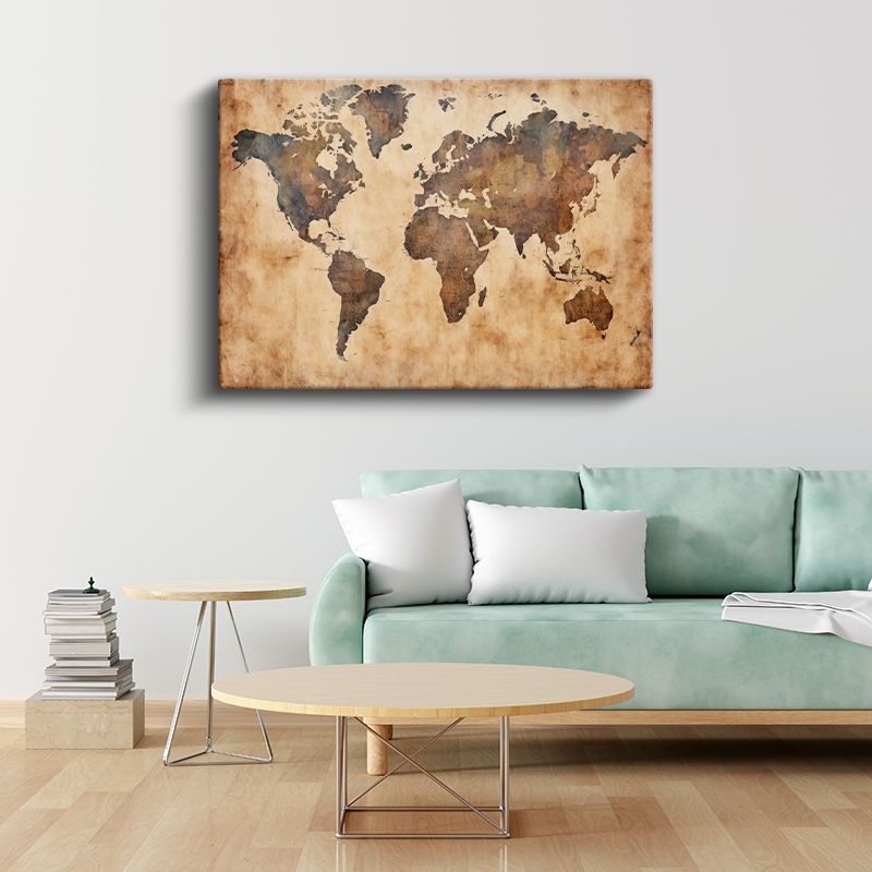 Eski Dünya Haritası - Bronz ve Altın Efektli Kanvas Tablo