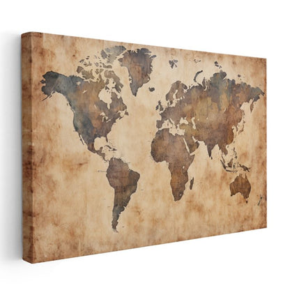 Eski Dünya Haritası - Bronz ve Altın Efektli Kanvas Tablo