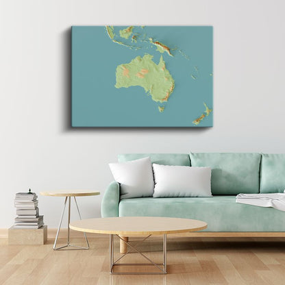 Avustralya - Fiziki Haritası Kanvas Tablo