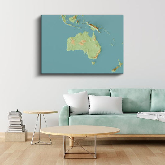 Avustralya - Fiziki Haritası Kanvas Tablo